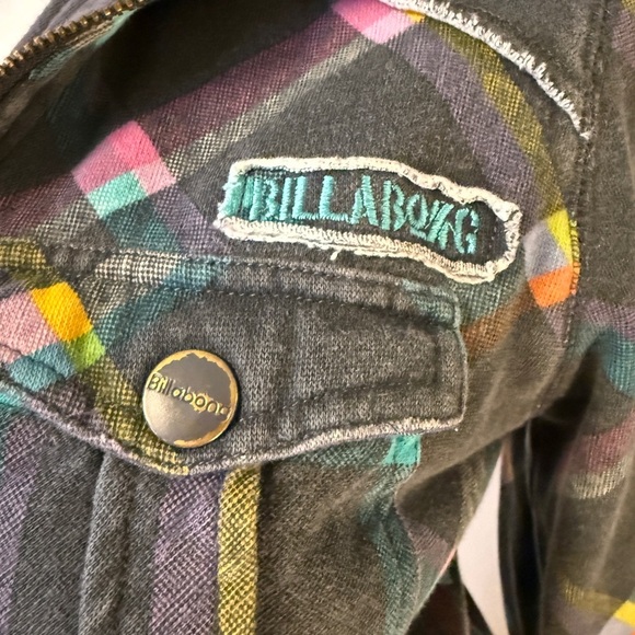 Billabong Y2K Quilted Hooded Shacket Women’s Large Black w Neon Color Pattern - Picture 3 of 9